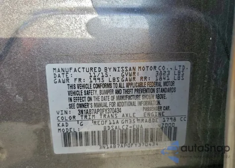 2015 Nissan Sentra S from USA, damaged, VIN 3N1AB7AP0FY370434